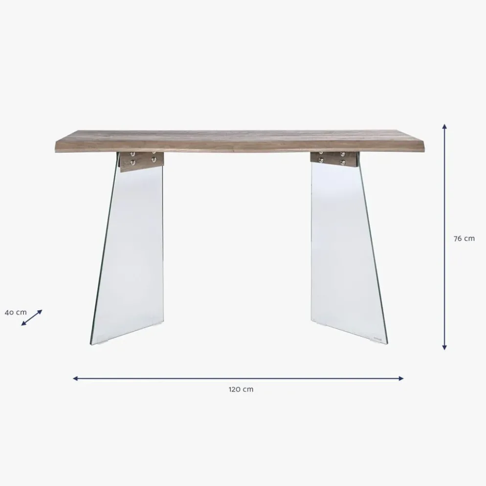 Consola Cinza Claro com Estrutura em Vidro Transparente | 120x40x76 cm