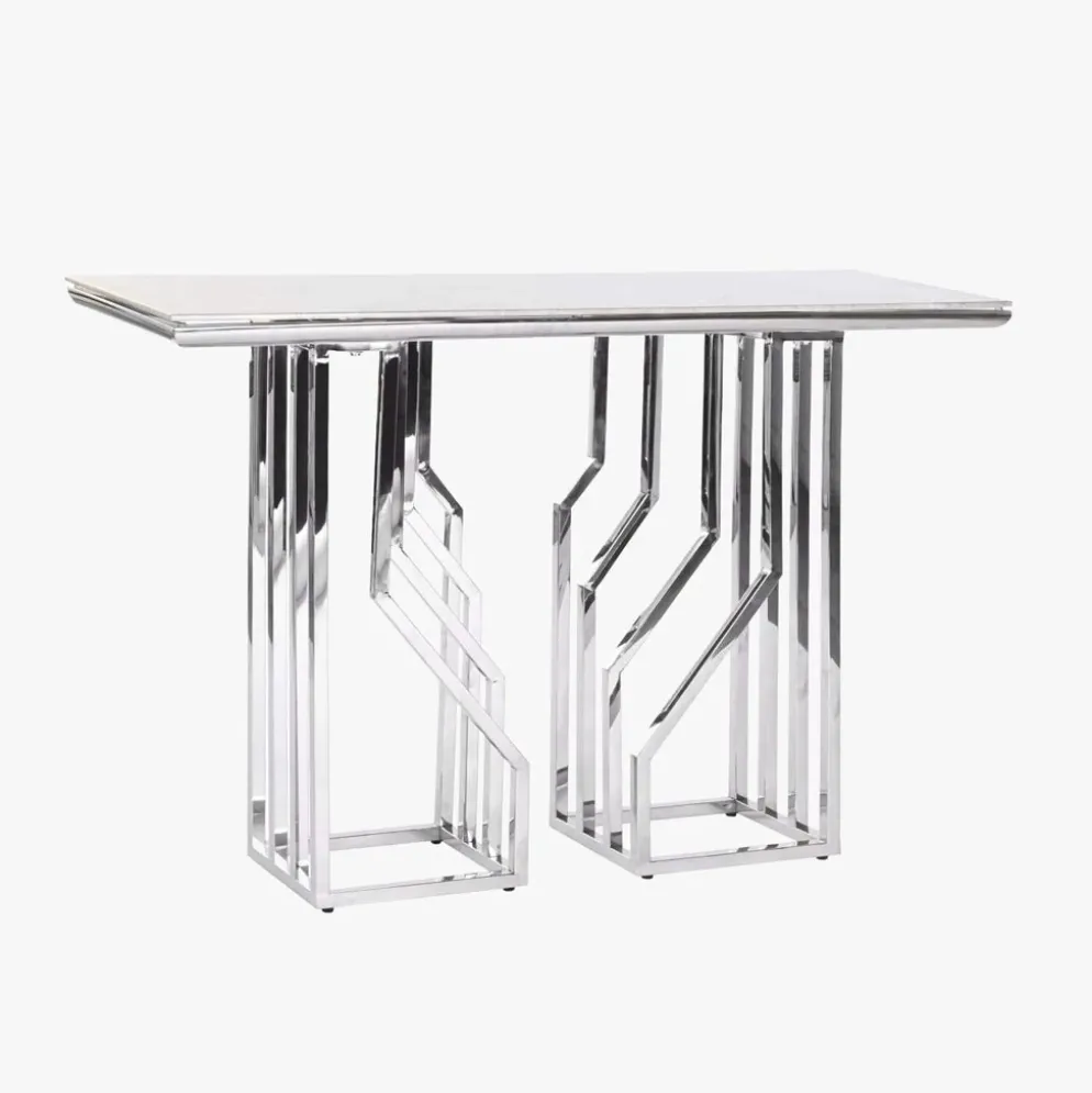 Consola Tampo Efeito Mármore e Estrutura Metálica | 120x40x78 cm