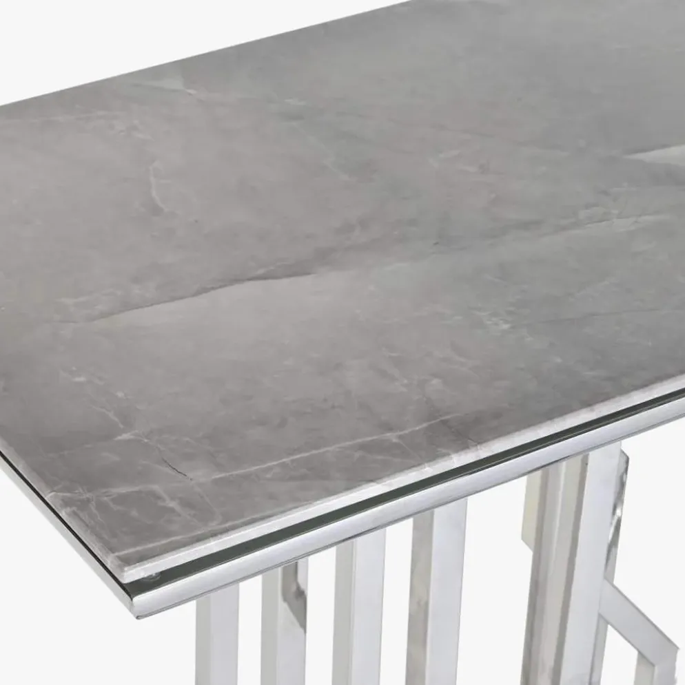 Consola Tampo Efeito Mármore e Estrutura Metálica | 120x40x78 cm