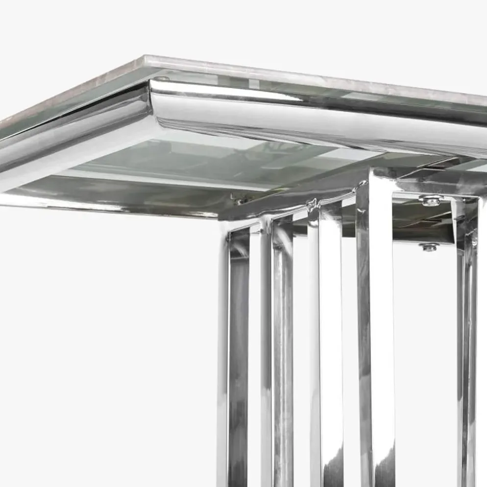 Consola Tampo Efeito Mármore e Estrutura Metálica | 120x40x78 cm