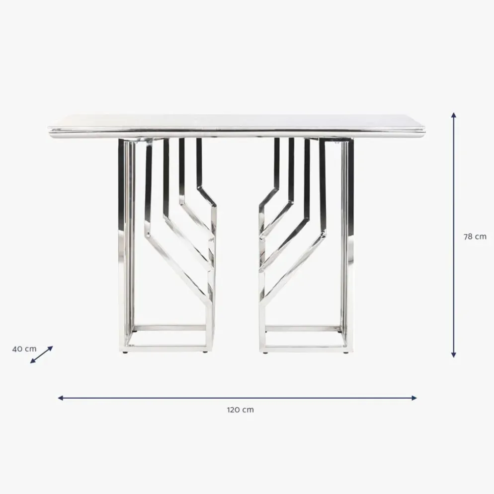 Consola Tampo Efeito Mármore e Estrutura Metálica | 120x40x78 cm