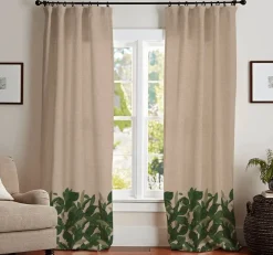 Cortinado de Linho Bege com Folhas