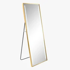 Espelho de Chão em Alumínio Dourado com LED