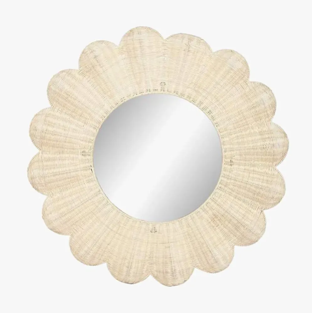 Espelho de Parede Flor de Rattan Natural