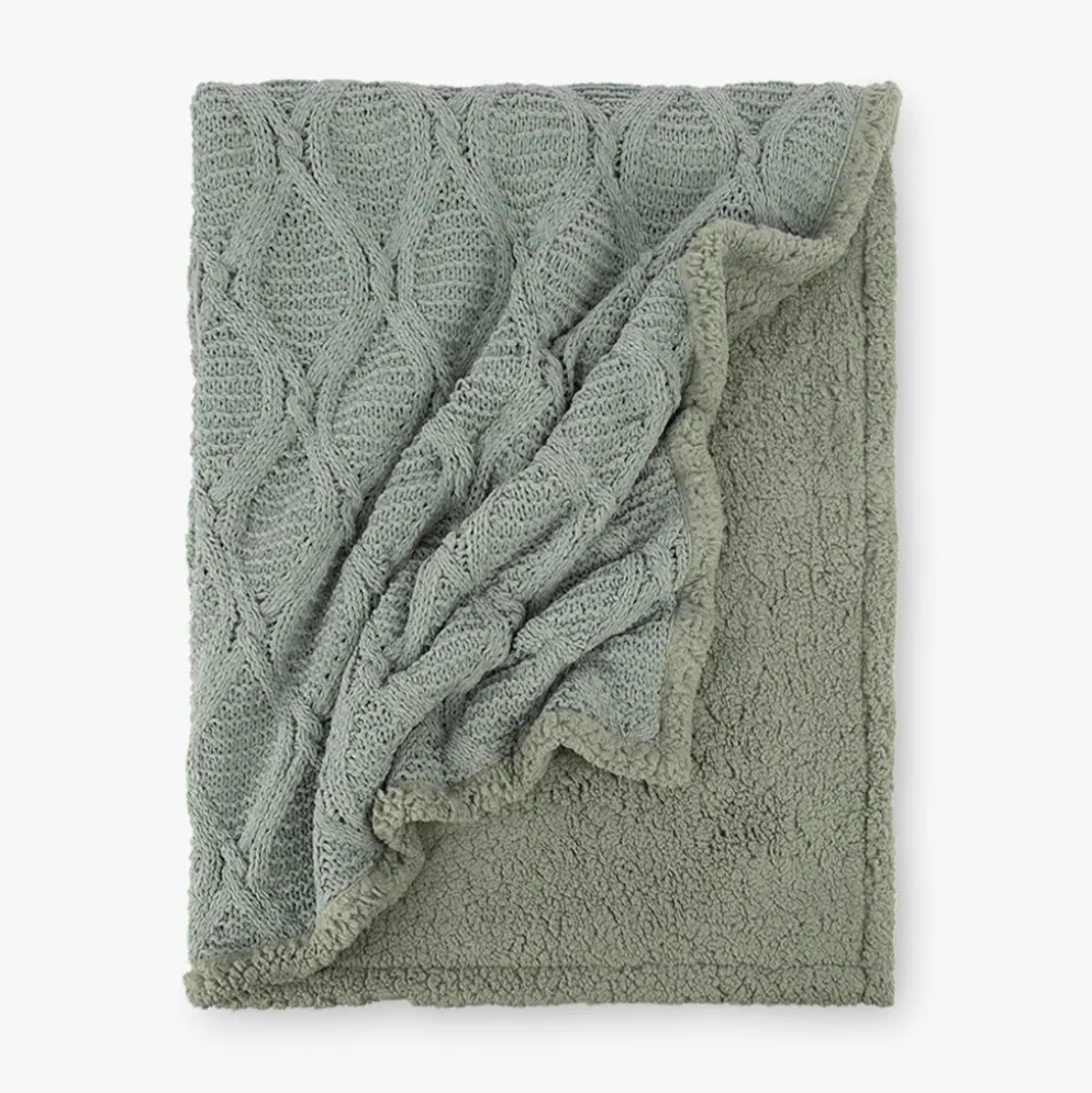 Manta de Tricot Trançando com Sherpa Verde