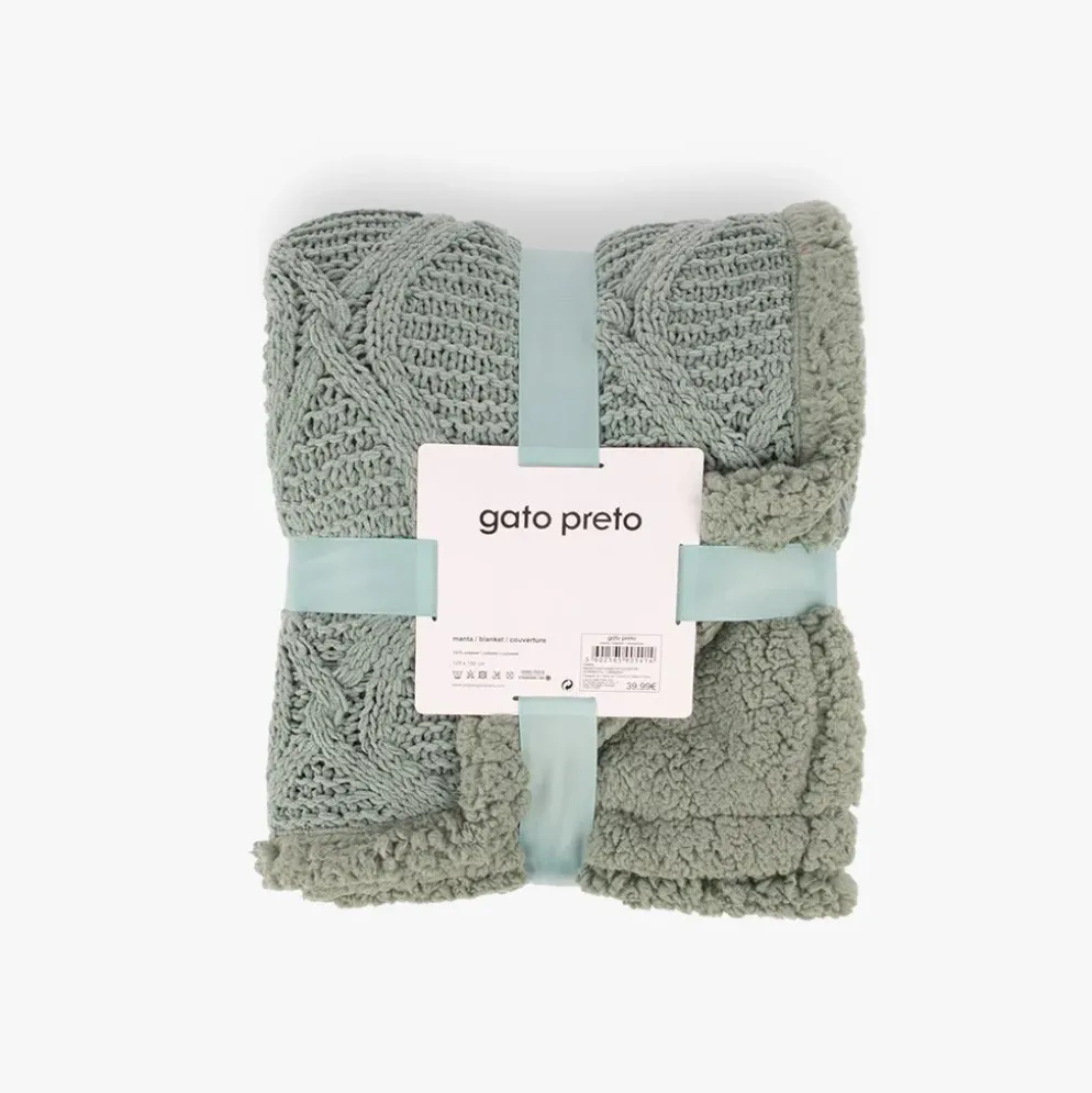 Manta de Tricot Trançando com Sherpa Verde