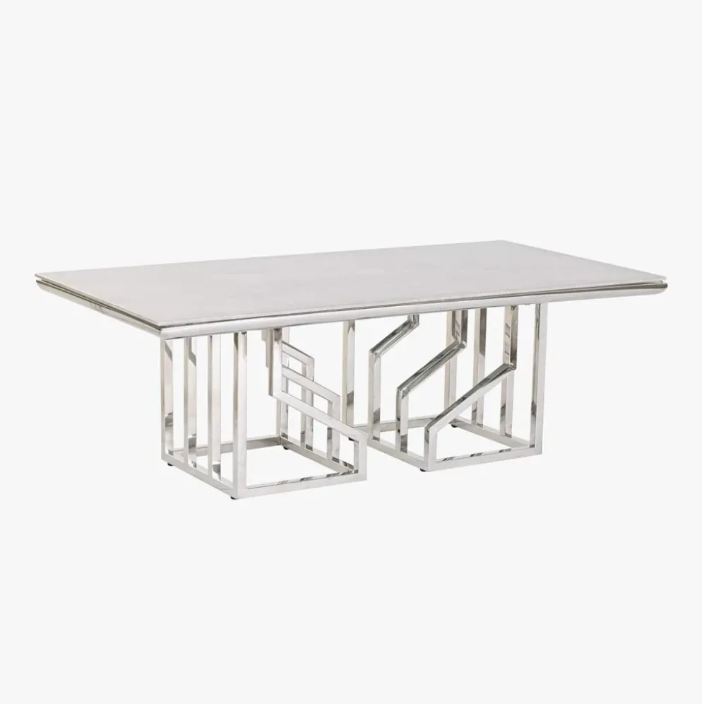 Mesa Centro Tampo Efeito Mármore e Estrutura Metálica | 120x60x40 cm
