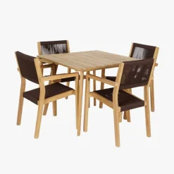 Mesa com 4 cadeiras em Teca e Corda Castanho