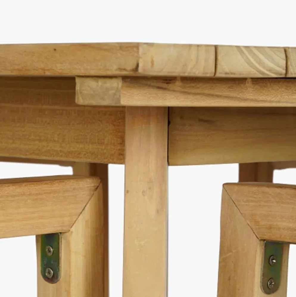 Mesa com 4 cadeiras em Teca e Corda Castanho