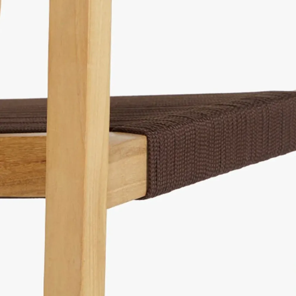 Mesa com 4 cadeiras em Teca e Corda Castanho