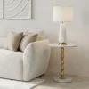 Mesa de Apoio Clássica Mármore com Pé Dourado