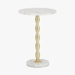 Mesa de Apoio Clássica Mármore com Pé Dourado