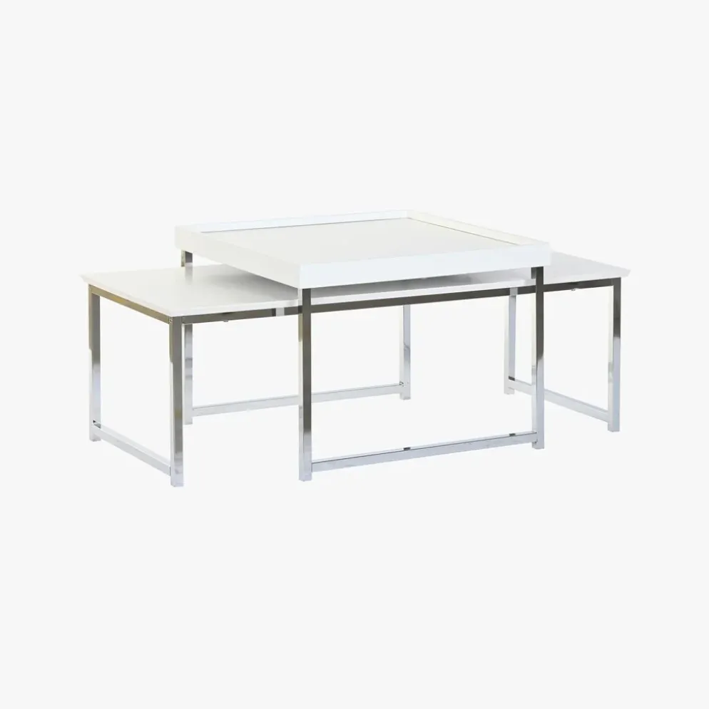 Mesa de Centro Branco (2 Peças) com Estrutura Metálica | 110x48x45 cm