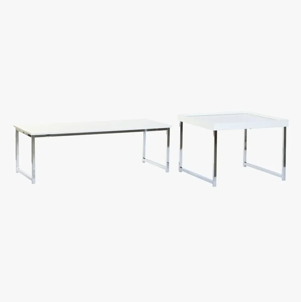 Mesa de Centro Branco (2 Peças) com Estrutura Metálica | 110x48x45 cm