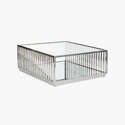 Mesa de Centro com Estrutura Cromada e Detalhes Espelhados | 100x100x45 cm