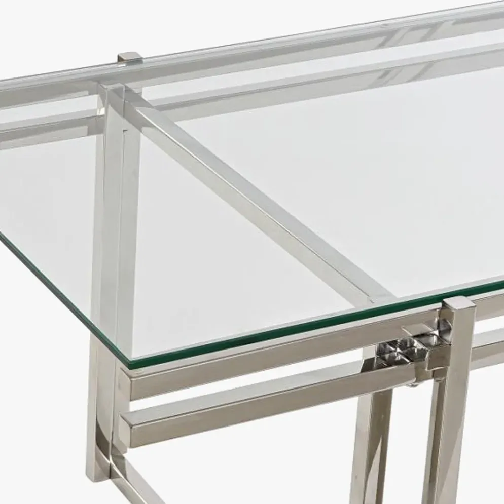 Mesa de Centro Tampo em Vidro e Estrutura em Metal Prata | 120X60X45