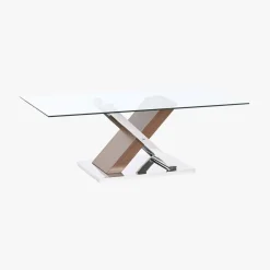 Mesa de Centro Vidro Acabamento Efeito Madeira | 120×60×42 cm