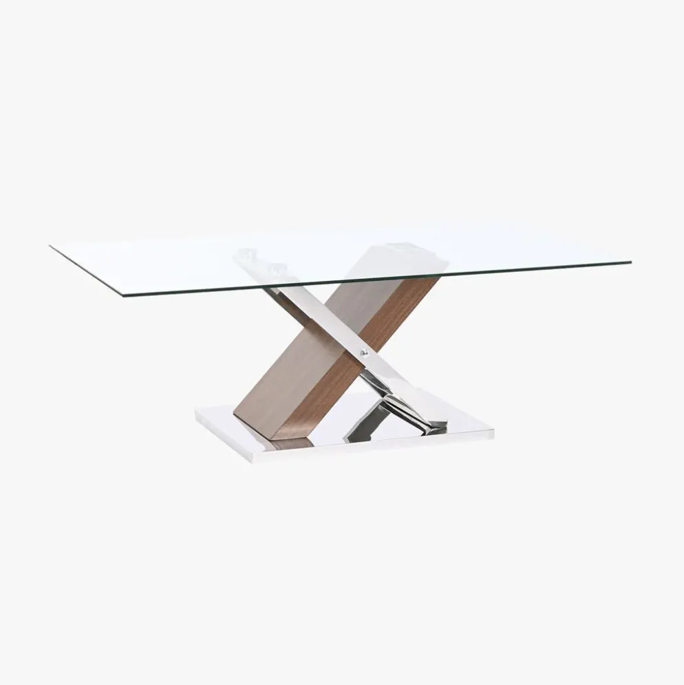 Mesa de Centro Vidro Acabamento Efeito Madeira | 120×60×42 cm