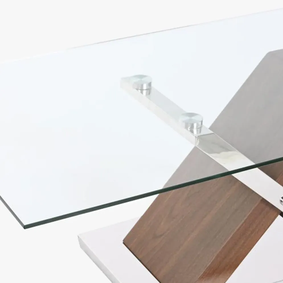 Mesa de Centro Vidro Acabamento Efeito Madeira | 120×60×42 cm