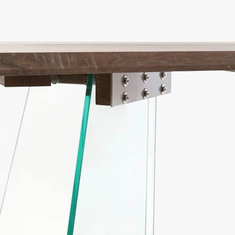 Mesa de Jantar Castanha com Pés em Vidro | 180X90X76
