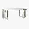 Mesa de Jantar Tampo Efeito Mármore e Base Metálica Prateada | 180x90x76 cm