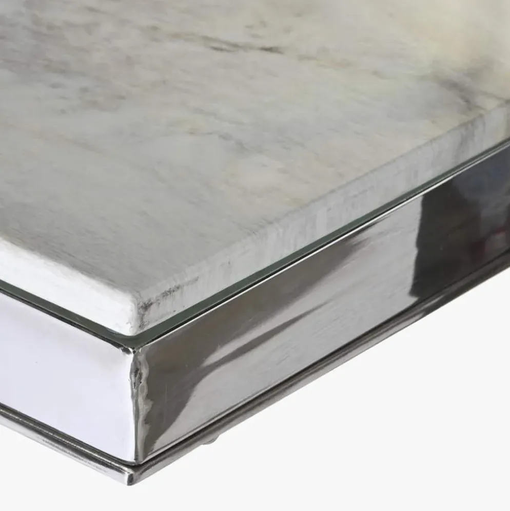 Mesa de Jantar Tampo Efeito Mármore e Base Metálica Prateada | 180x90x76 cm
