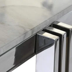 Mesa de Jantar Tampo Efeito Mármore e Base Metálica Prateada | 180x90x76 cm