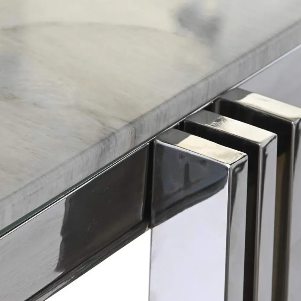 Mesa de Jantar Tampo Efeito Mármore e Base Metálica Prateada | 180x90x76 cm