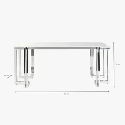 Mesa de Jantar Tampo Efeito Mármore e Base Metálica Prateada | 180x90x76 cm