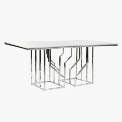 Mesa de Jantar Tampo Efeito Mármore e Estrutura Metálica | 180x90x75 cm