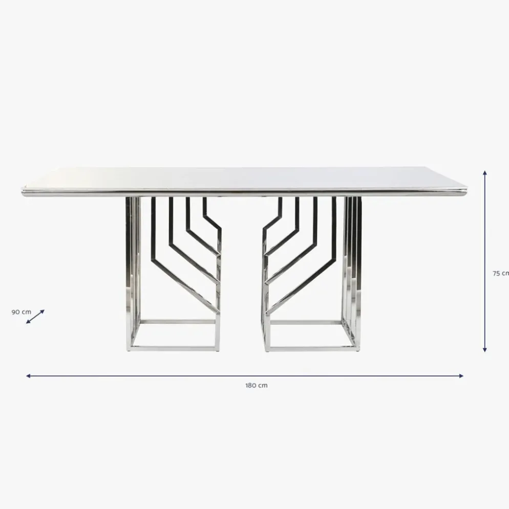 Mesa de Jantar Tampo Efeito Mármore e Estrutura Metálica | 180x90x75 cm