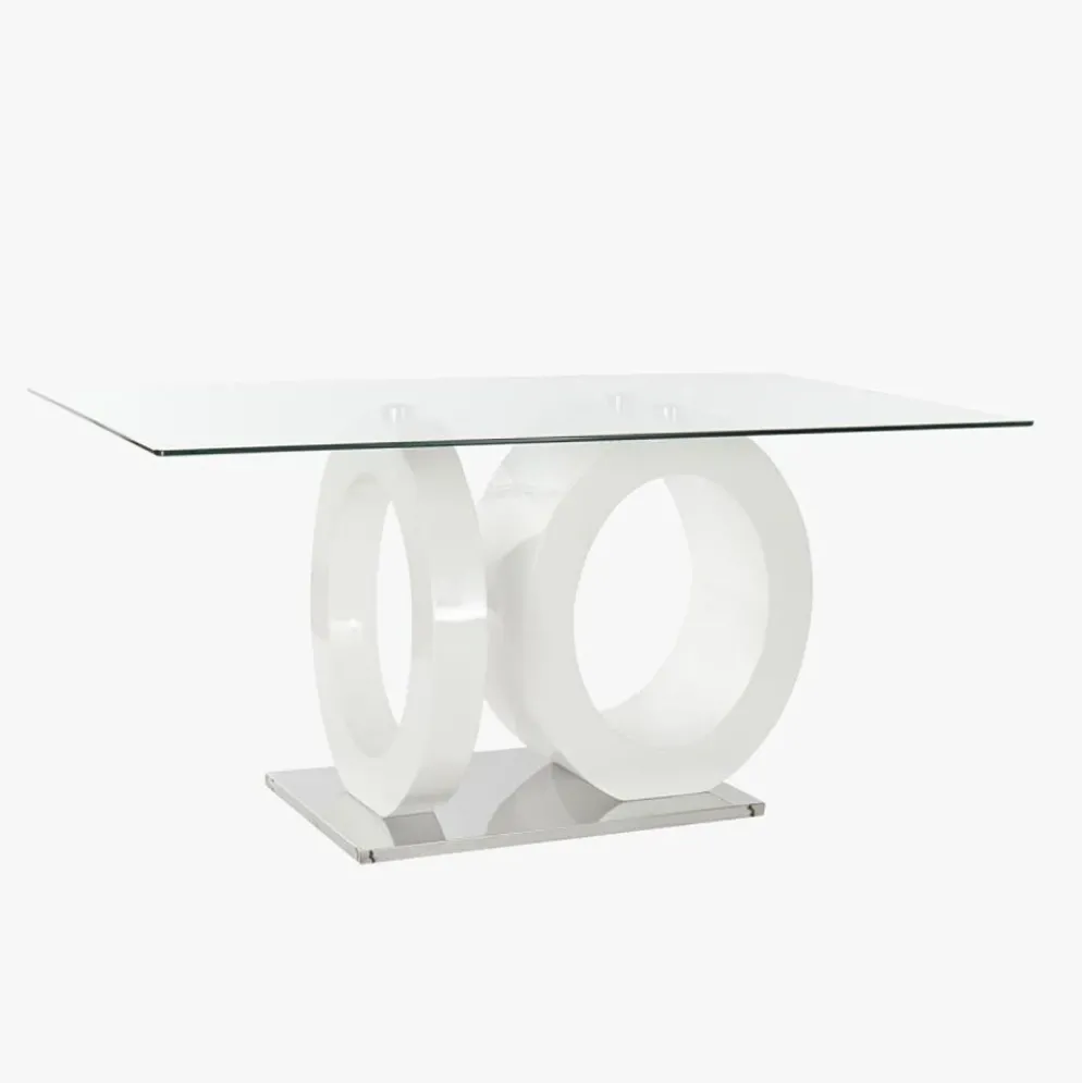 Mesa Jantar Vidro com Estrutura Branca | 160X90X75