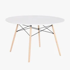 Mesa Redonda Branca Acabamento Bétula 120x120x74 EAMES