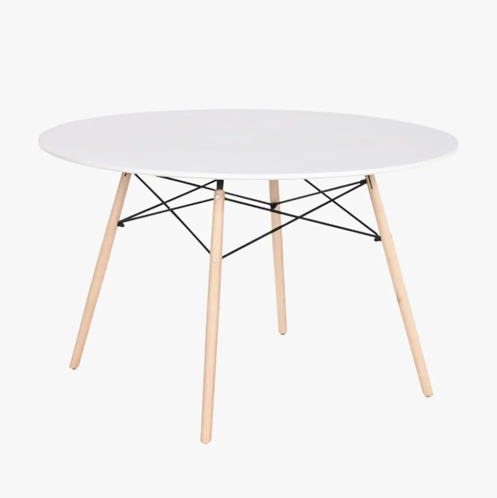 Mesa Redonda Branca Acabamento Bétula 120x120x74 EAMES