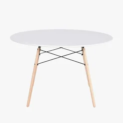 Mesa Redonda Branca Acabamento Bétula 120x120x74 EAMES