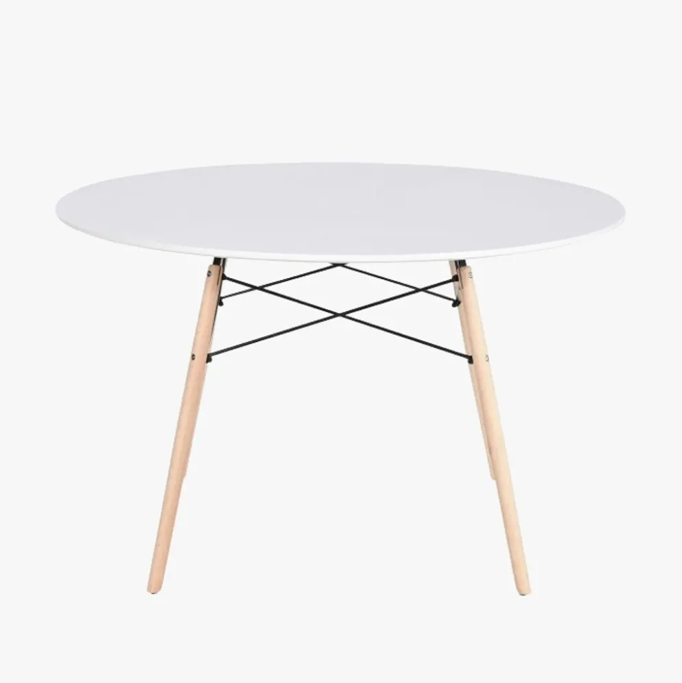 Mesa Redonda Branca Acabamento Bétula 120x120x74 EAMES