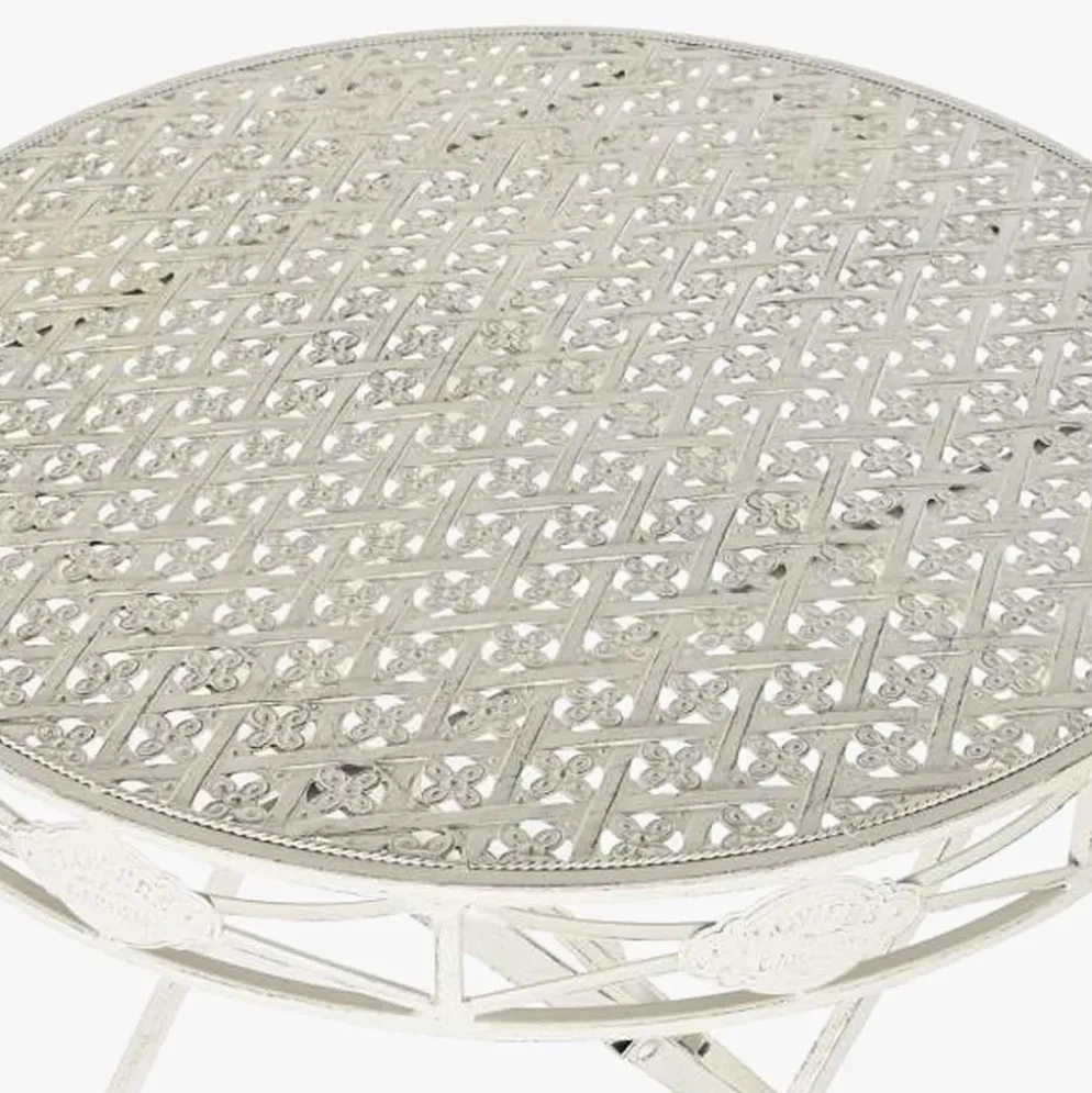Mesa Redonda em Metal Branco Envelhecido