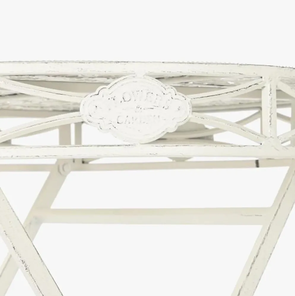 Mesa Redonda em Metal Branco Envelhecido
