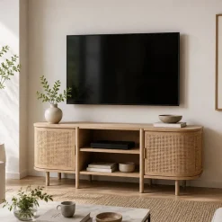 Móvel de Televisão Madeira e Rattan
