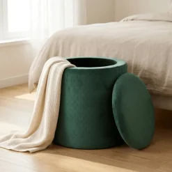 Pouf Verde Esmeralda de Veludo com padrão e arrumação