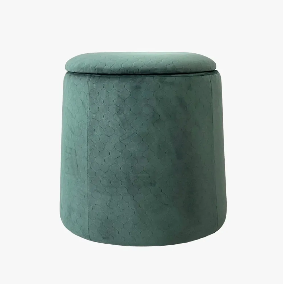 Pouf Verde Esmeralda de Veludo com padrão e arrumação
