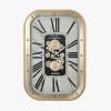 Relógio de Metal Retangular Branco e Dourado