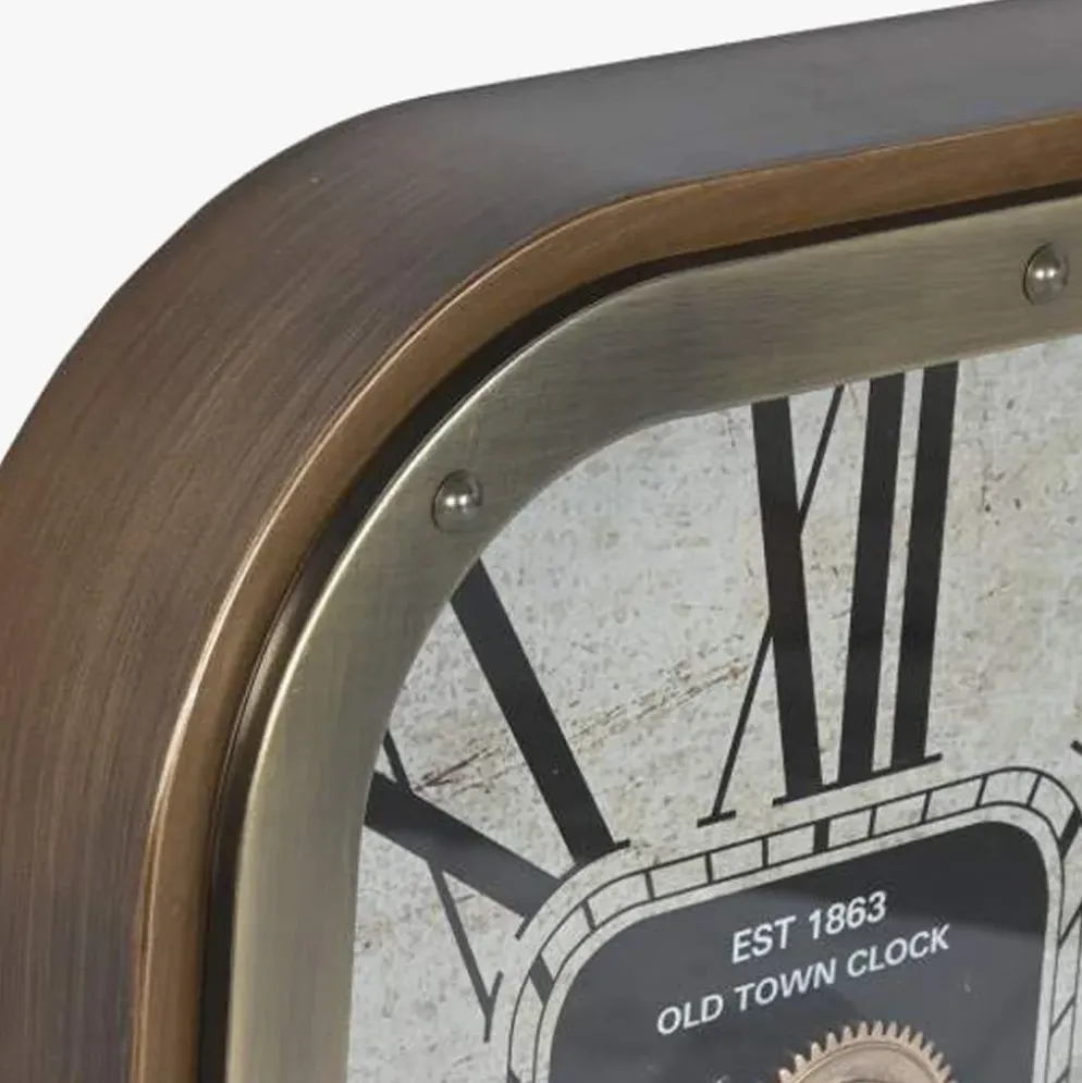 Relógio de Metal Retangular Branco e Dourado