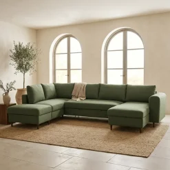 Sofá Cama CHL à Direita e Pufe à Esquerda