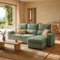 Sofá Cama com Chaise Longue Reversível e Encosto Reclinável