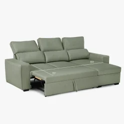 Sofá Cama com Chaise Longue Reversível e Encosto Reclinável