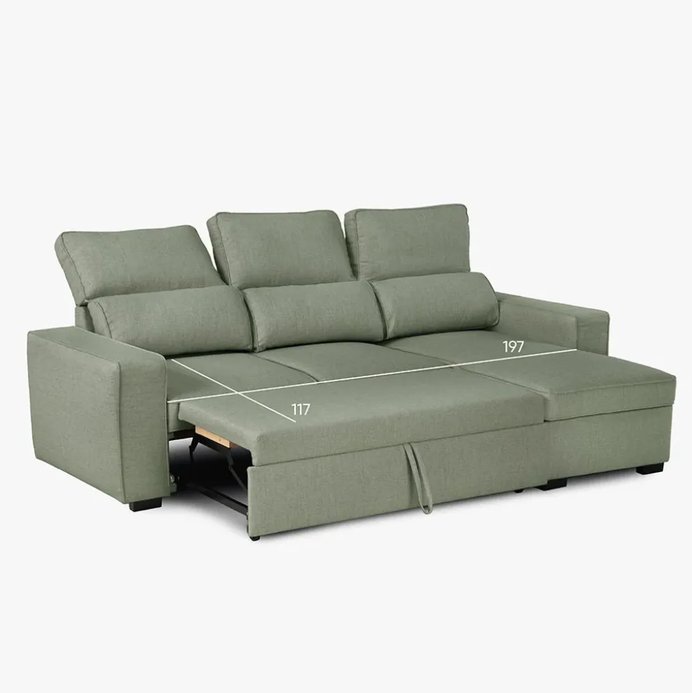 Sofá Cama com Chaise Longue Reversível e Encosto Reclinável