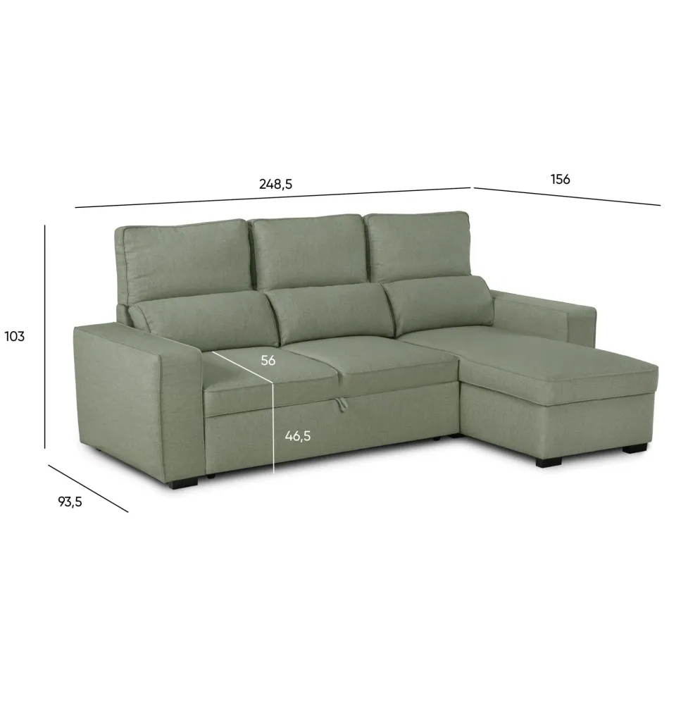 Sofá Cama com Chaise Longue Reversível e Encosto Reclinável