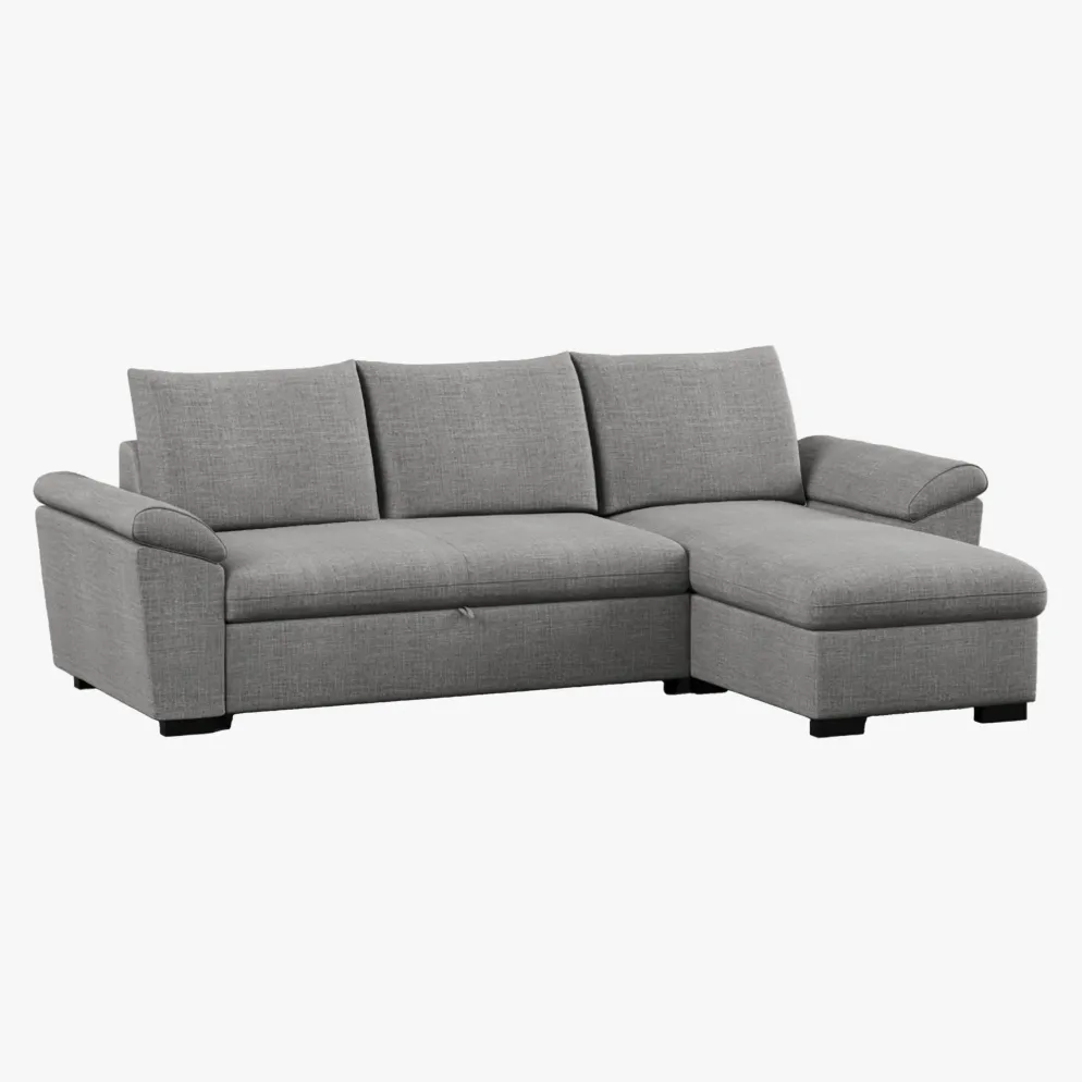 Sofá-cama com chaise longue reversível e arrumação