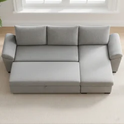 Sofá-cama com chaise longue reversível e arrumação